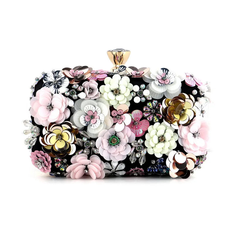 Flower Candy Color Women Evening Bags Wedding Party Event Clutch Diamonds Metal Rhinestones Handbags Beading Purse Diamonds Bag YM1989black Mini(Max Length<20cm)