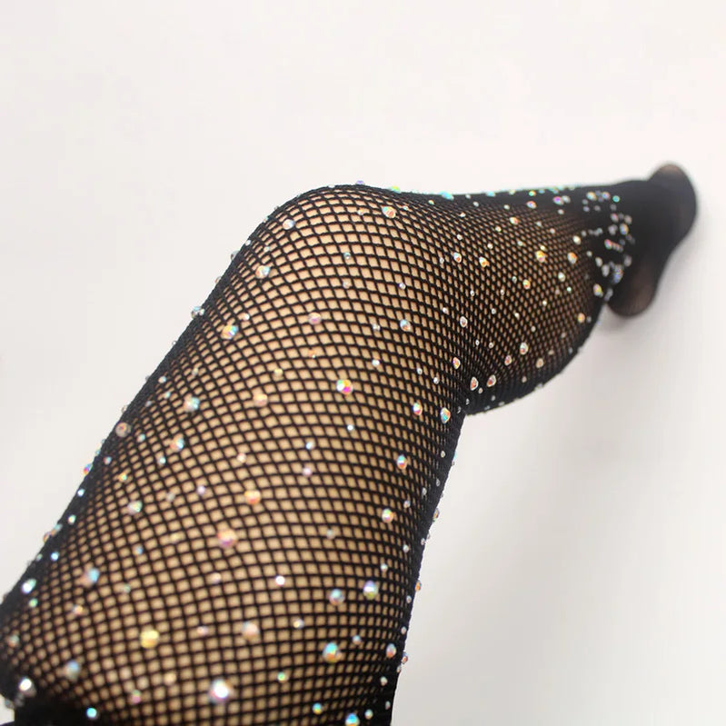 Sexy Women Mesh Pantyhose Ladies Rhinestone Glitter Tights Diamonds Crystal Tights Thin Kingsize Fishnet Stockings