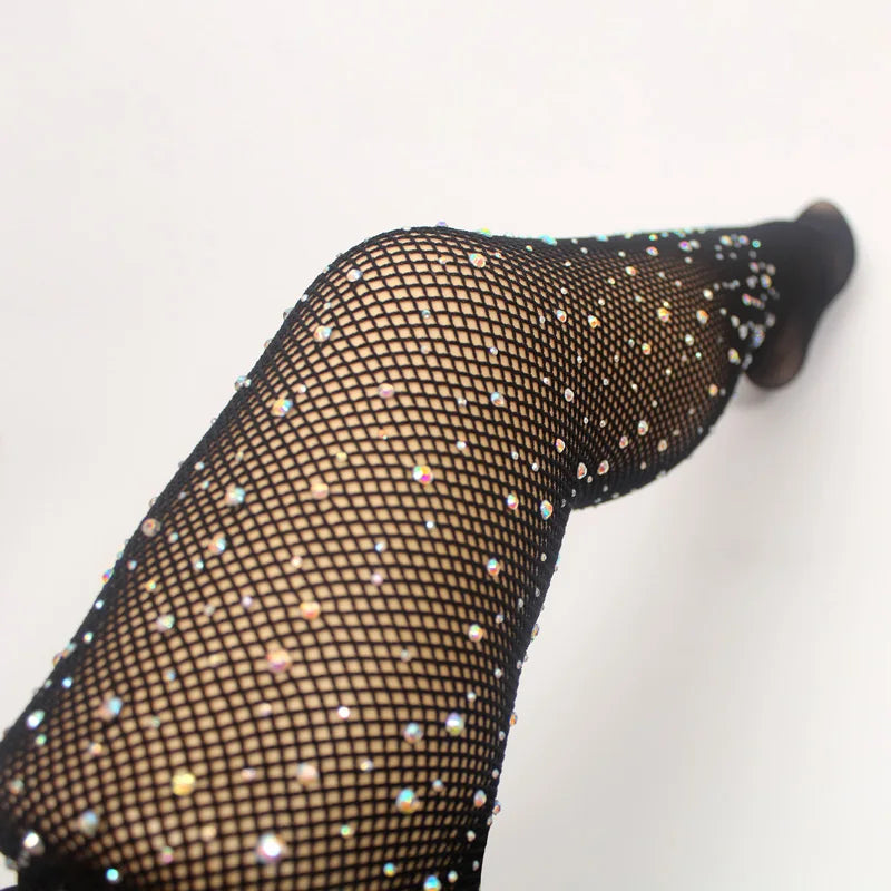 Sexy Women Mesh Pantyhose Ladies Rhinestone Glitter Tights Diamonds Crystal Tights Thin Kingsize Fishnet Stockings