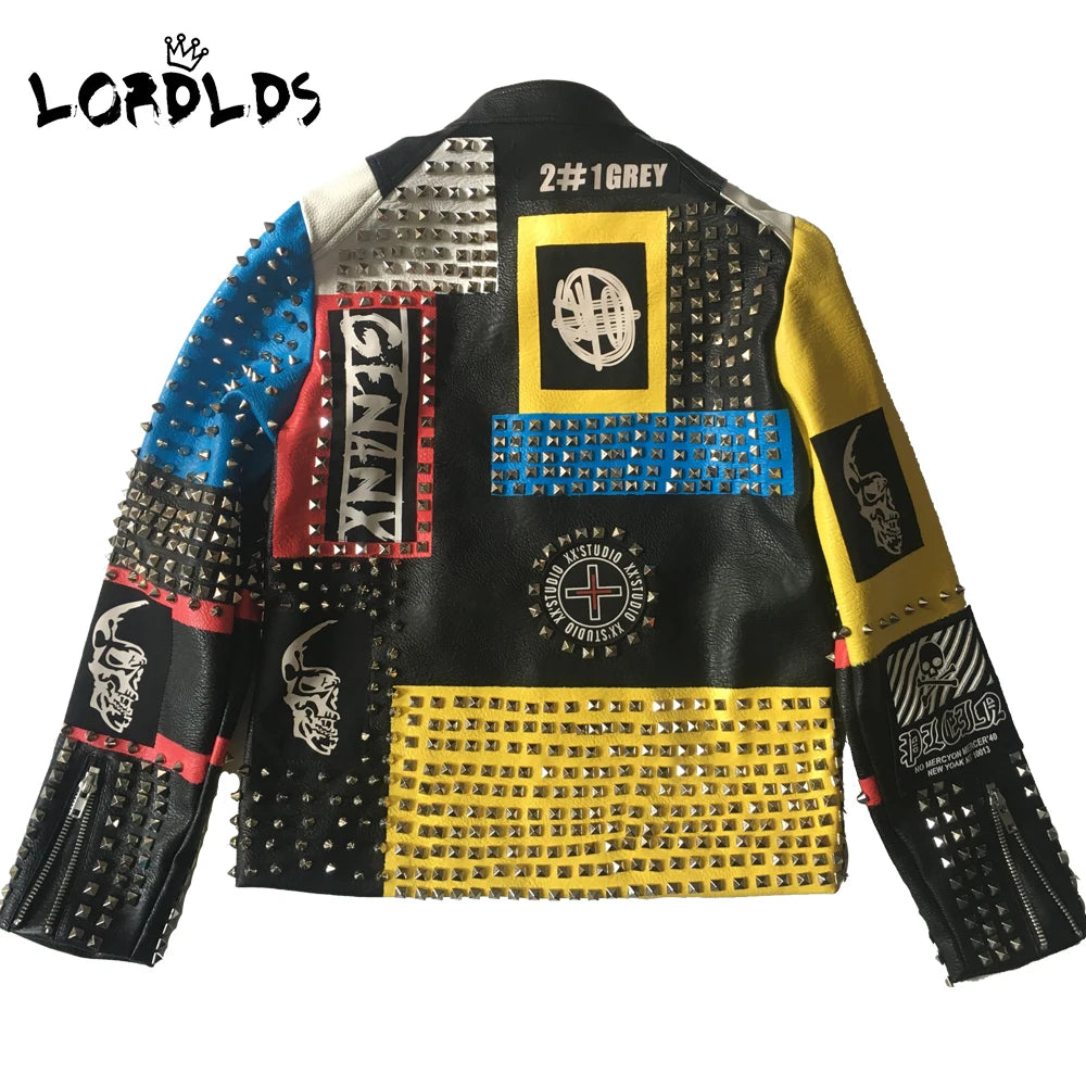 Men Leather Jacket 2024 Fashion Motorcycle Style Studded Punk Rock Cool Zipper Streetwear Biker Coats