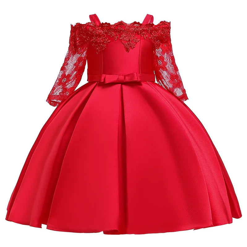 One Shoulder Princess Dress Kids Clothes For Girl Evening Wedding Party Gown Costume Children Clothing 3-10 Years Vestido Red