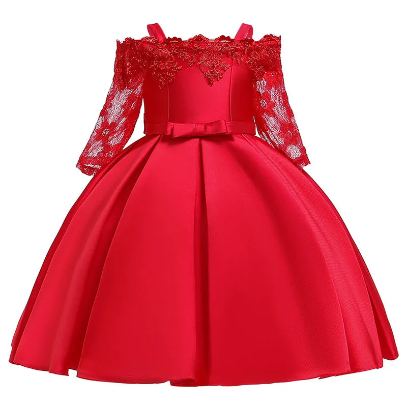One Shoulder Princess Dress Kids Clothes For Girl Evening Wedding Party Gown Costume Children Clothing 3-10 Years Vestido Red