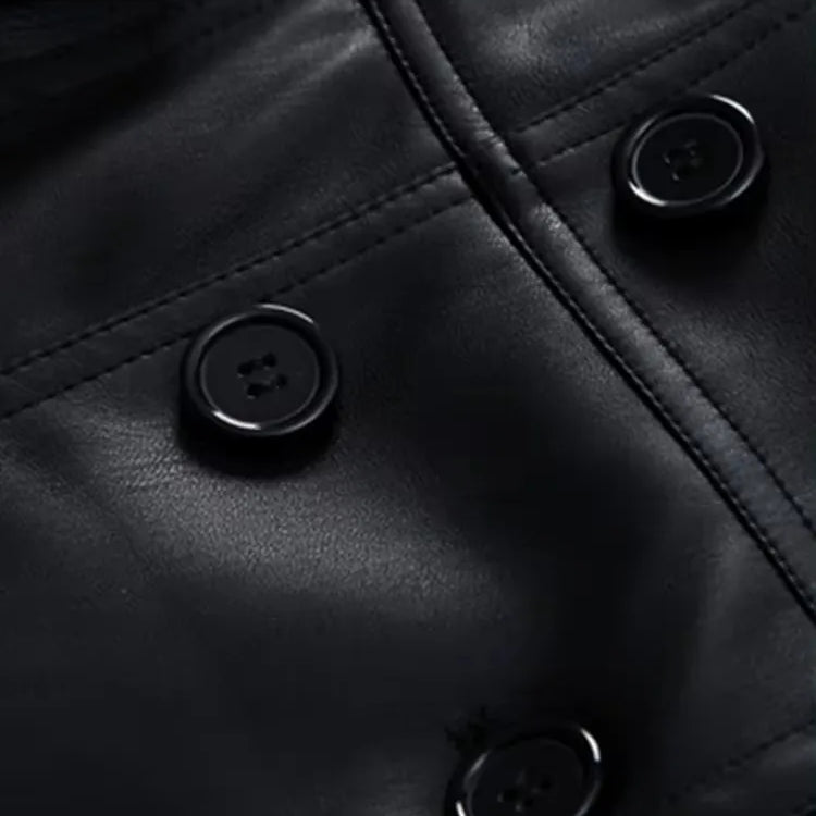 Autumn Fitted Coffee Skirted Pu Leather Blazer Jacket Women Long Sleeve Double Breasted High Quality European Fashion