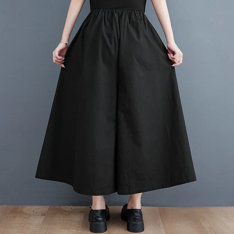 New Arrival Japan Yamamoto Dark Style Black Summer Wide Leg Pants Print Fashion Women High Waist Casual Pants Culotte
