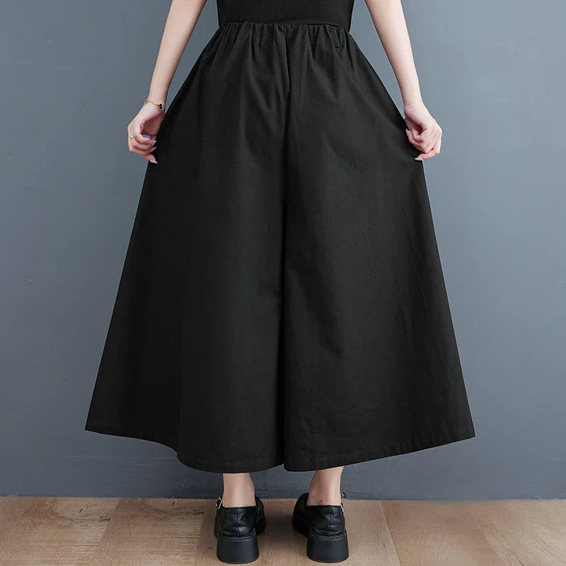 New Arrival Japan Yamamoto Dark Style Black Summer Wide Leg Pants Print Fashion Women High Waist Casual Pants Culotte