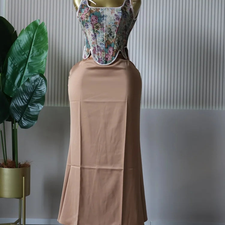 CM.YAYA Women's Dress Set Print Bow Corset Top and Maxi Long Skirt Suit 2025 Summer Elegant Evening Two 2 Piece Set Outfits