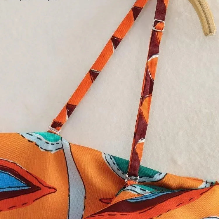 BlingBlingee Summer Printed Women Wide Pants Satin Suits Traf Asymmetric Sleeveless Strapless Crop Top Female Sets Y2K