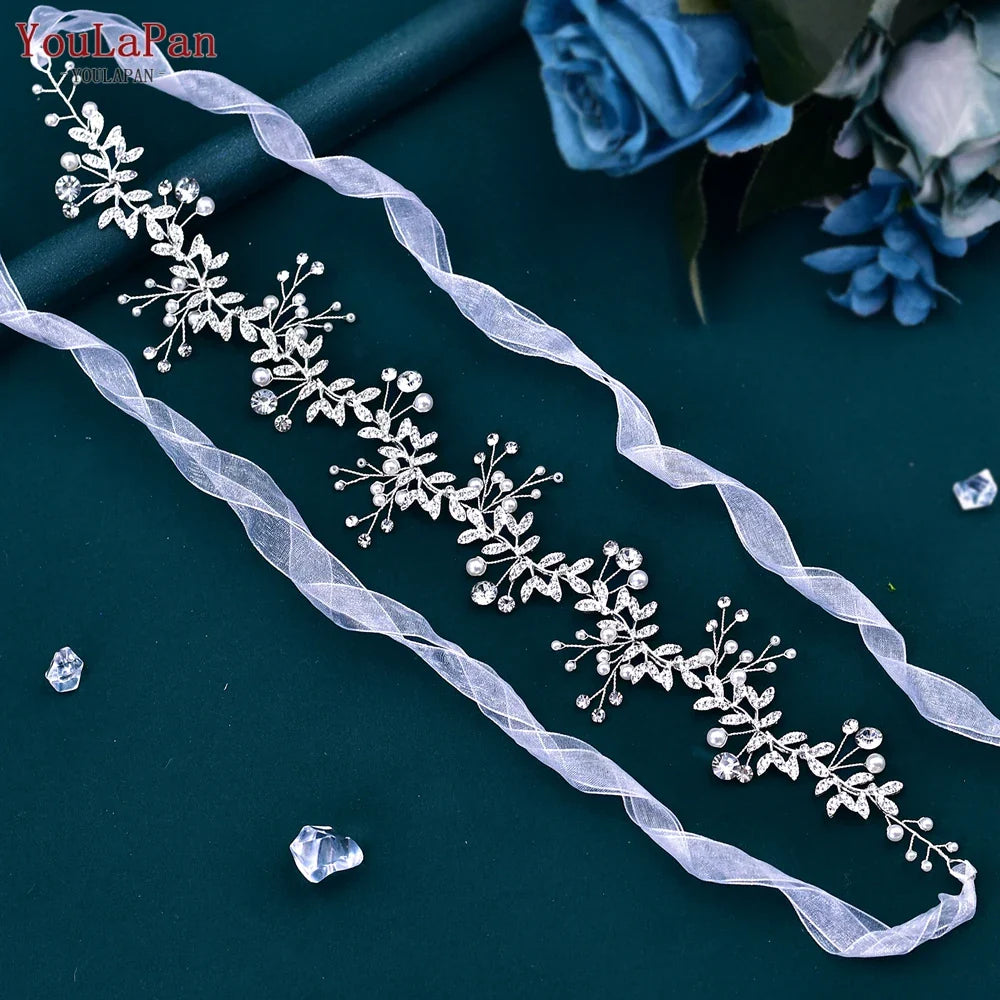 YouLaPan Rhinestone Wedding Dress Sash Belt Alloy Leaf Bridal Belts Women Robe Evening Gown Belt Wedding Accessories SH233 silver