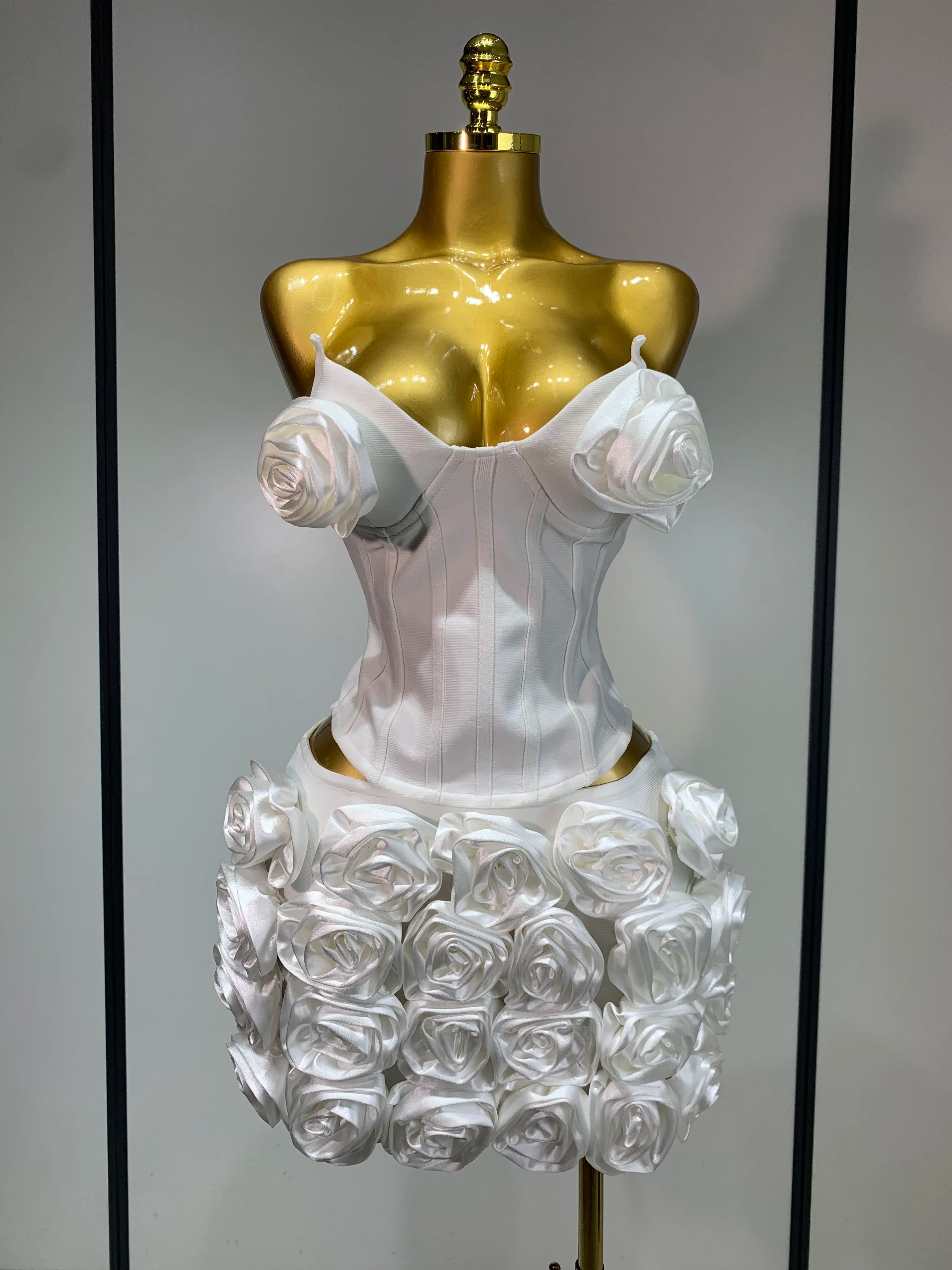 Women Sexy Backless Sleeveless 3D Flower Strapless Two Piece Set 2025 Celebirty Elegant Evening Club Party Luxury Birthday Gown