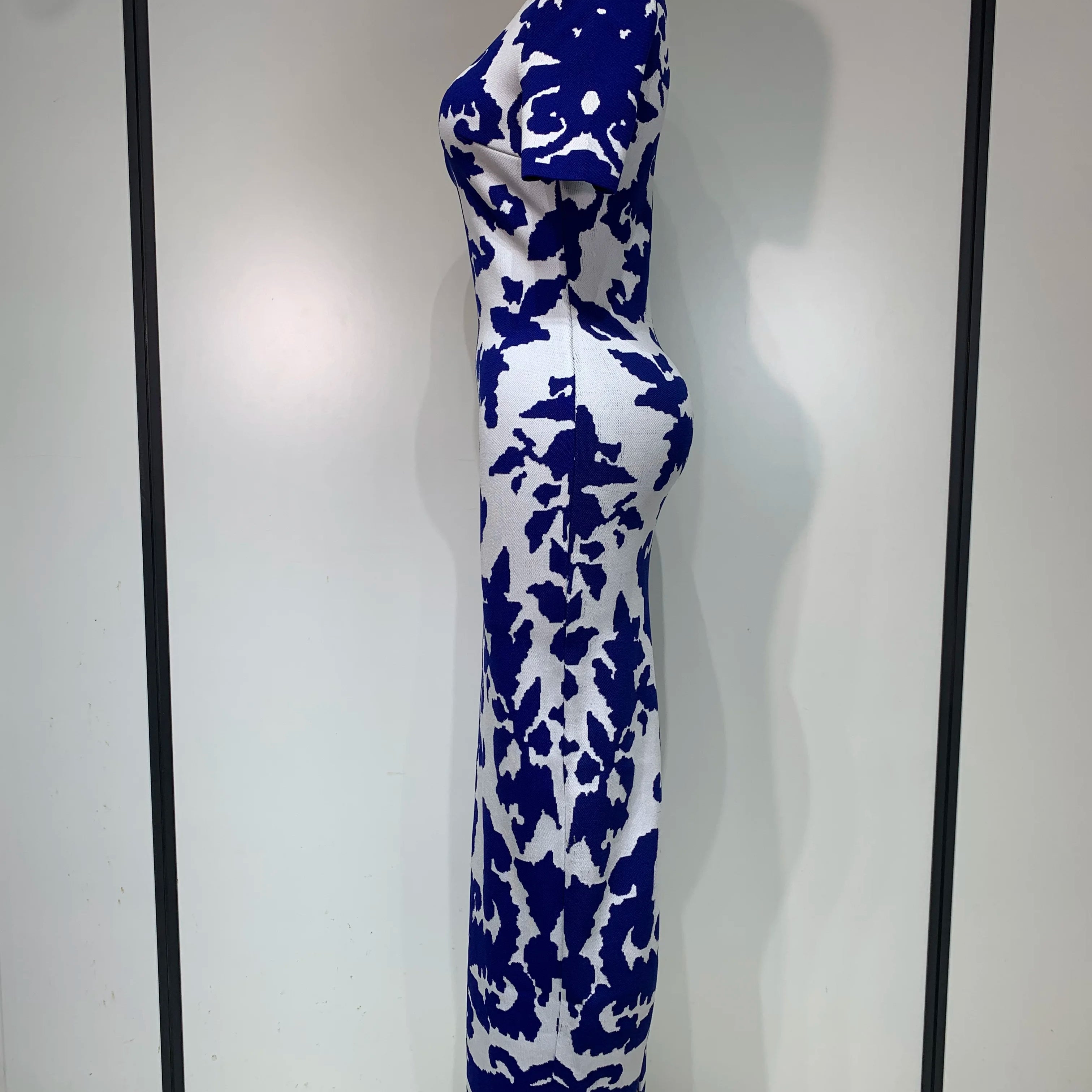 Women Sexy Short Sleeve Jacquard Blue Maxi Long Bodycon Bandage Dress 2025 Celebrity Elegant Evening Club Party Luxury Dresses