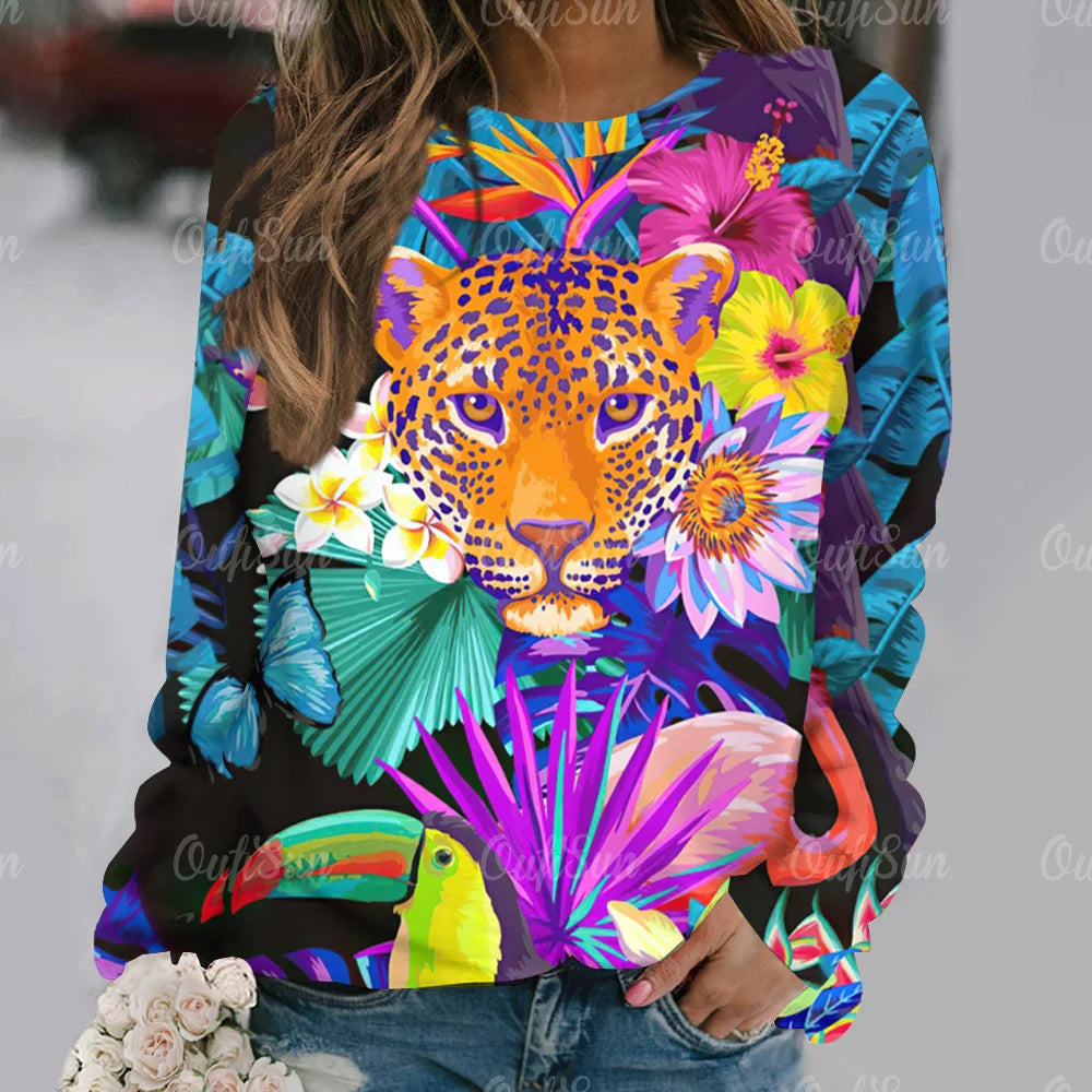 Vintage Long Sleeve Tops Woman Gothic T-Shirts Autumn Fashion Clothing Lager Sized Casual Animal Print Sweatshirts Female Tees W010203-SM17955