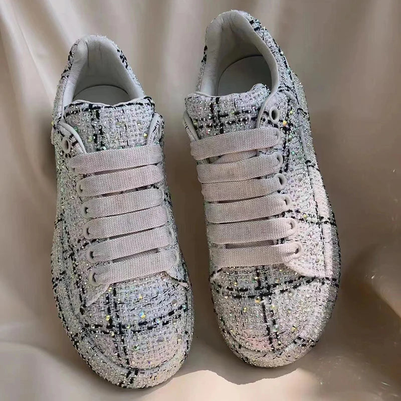 Sneakers Women Skate Shoes Big Size New Rhinestone Women Loafers Platform Fashion Shiny Women's Casual Shoes Black White