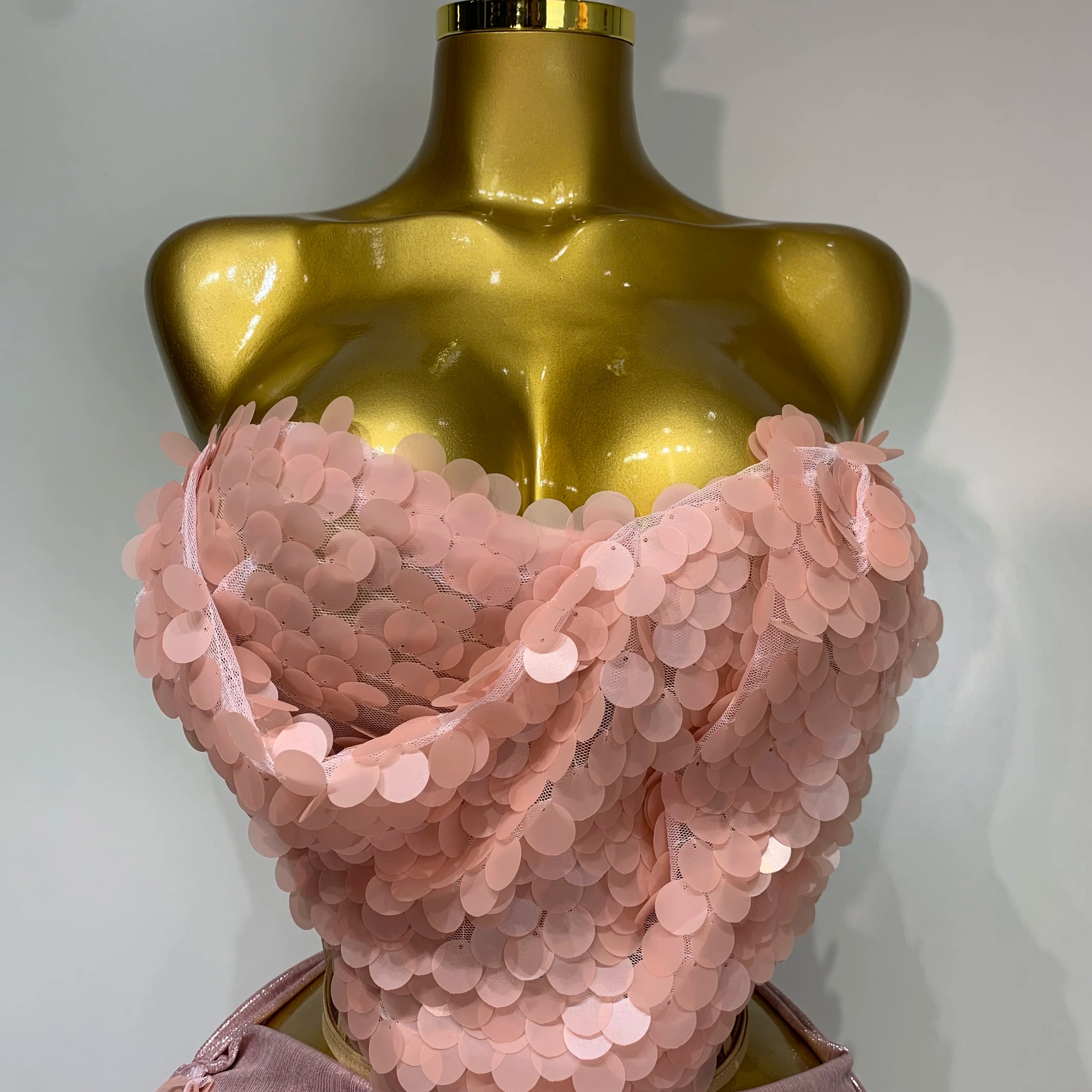 Sparkly Sequins Short Dress Women Sexy Party Evening Prom Celebrate Birthday Photo Shoot Two-piece set Nightclub Dance Costume