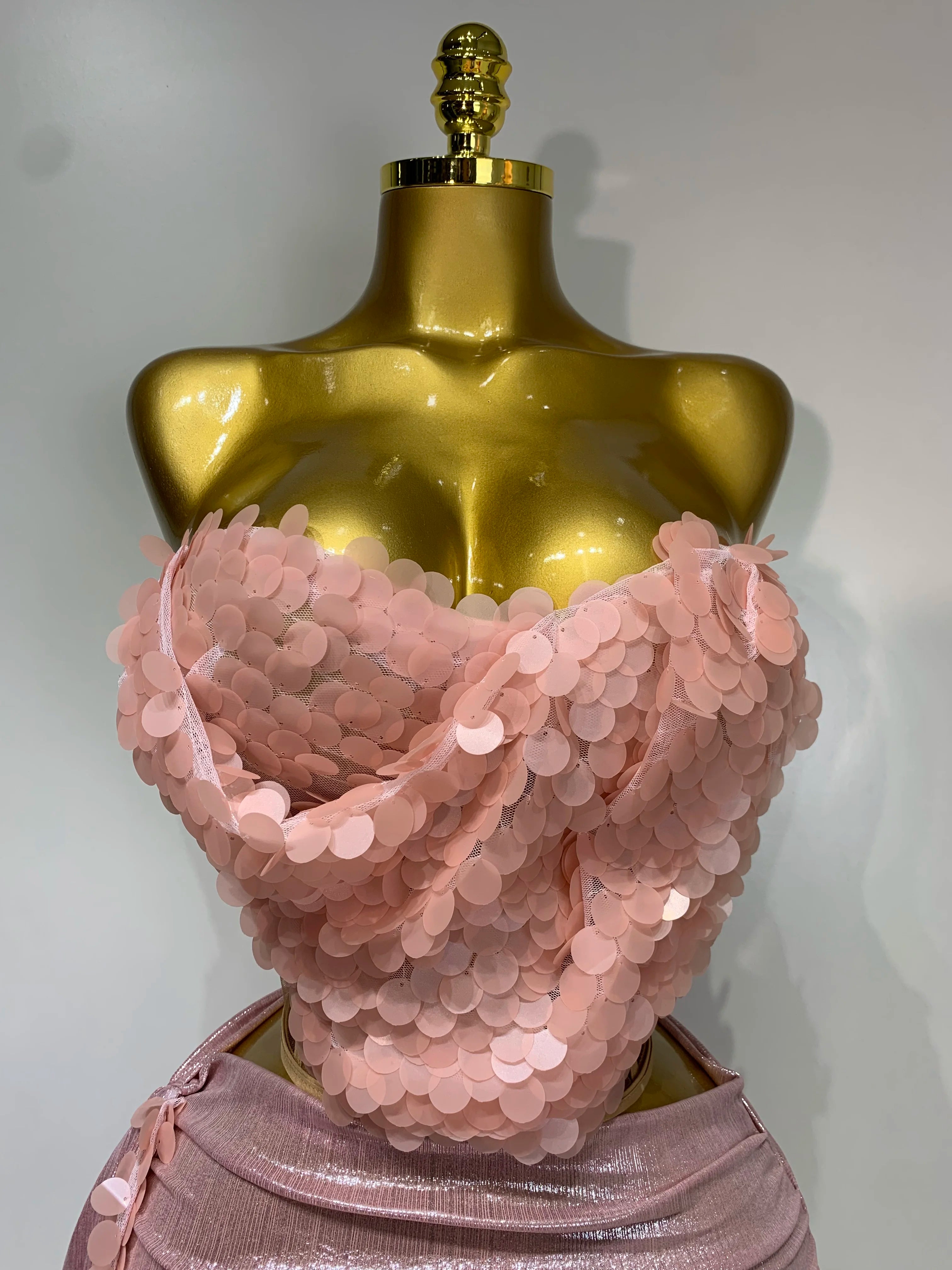 Sparkly Sequins Short Dress Women Sexy Party Evening Prom Celebrate Birthday Photo Shoot Two-piece set Nightclub Dance Costume