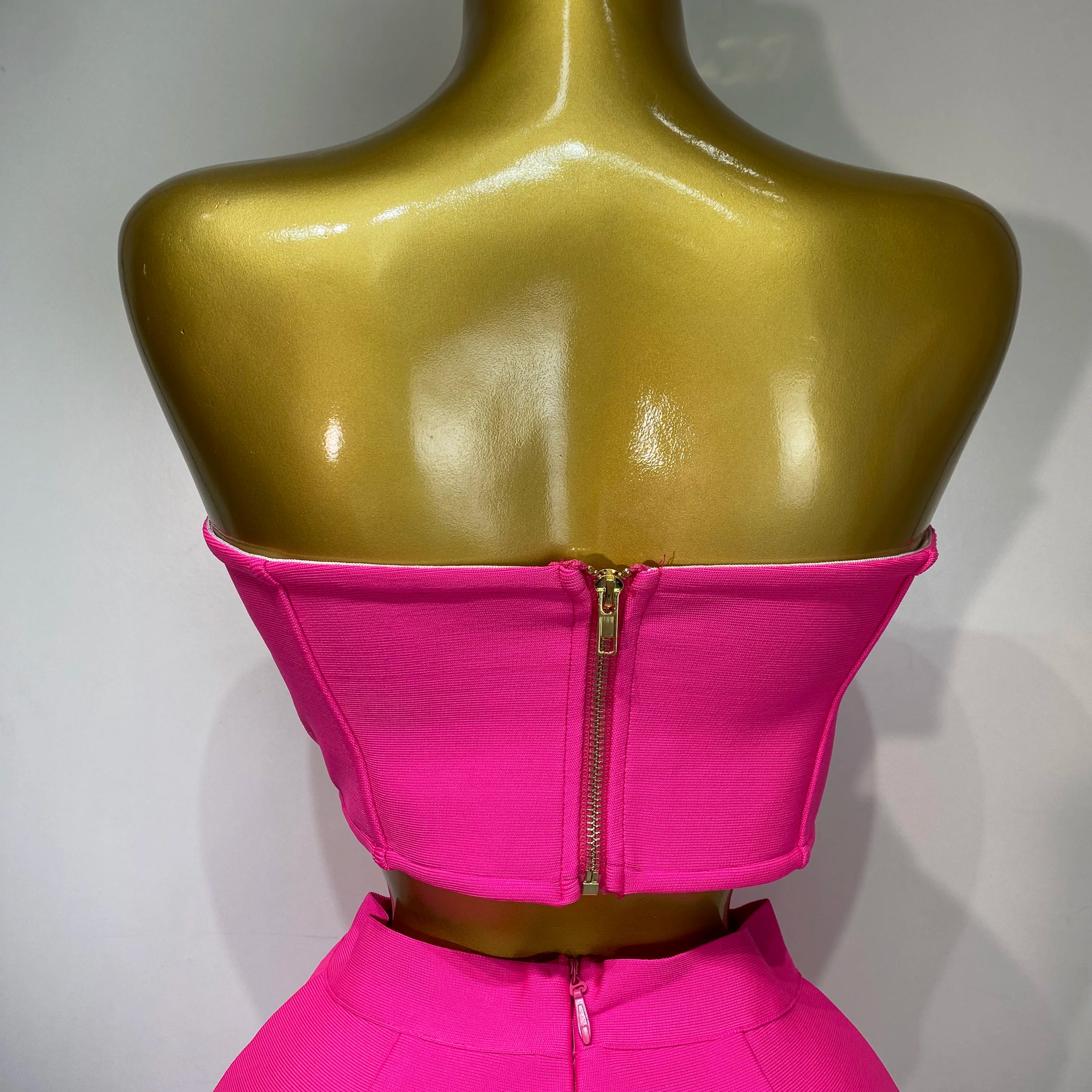 Women Sexy Strapless Top Cut Out Bodycon Two Pieces Bandage Pants Celebrity Designer Fashion Women Luxury Diamond Birthday Set