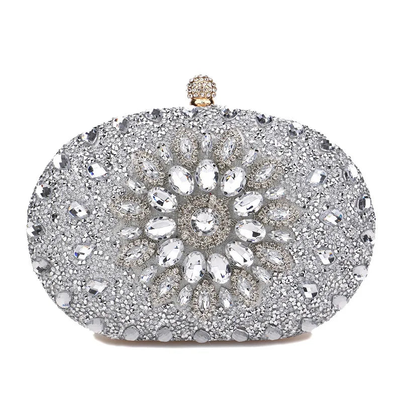 Rhinestones Women Bags Hollow Out Style Fashion Evening Bags Chain Shoulder Handbags Party Wedding Day Clutch Purse YM3108silver