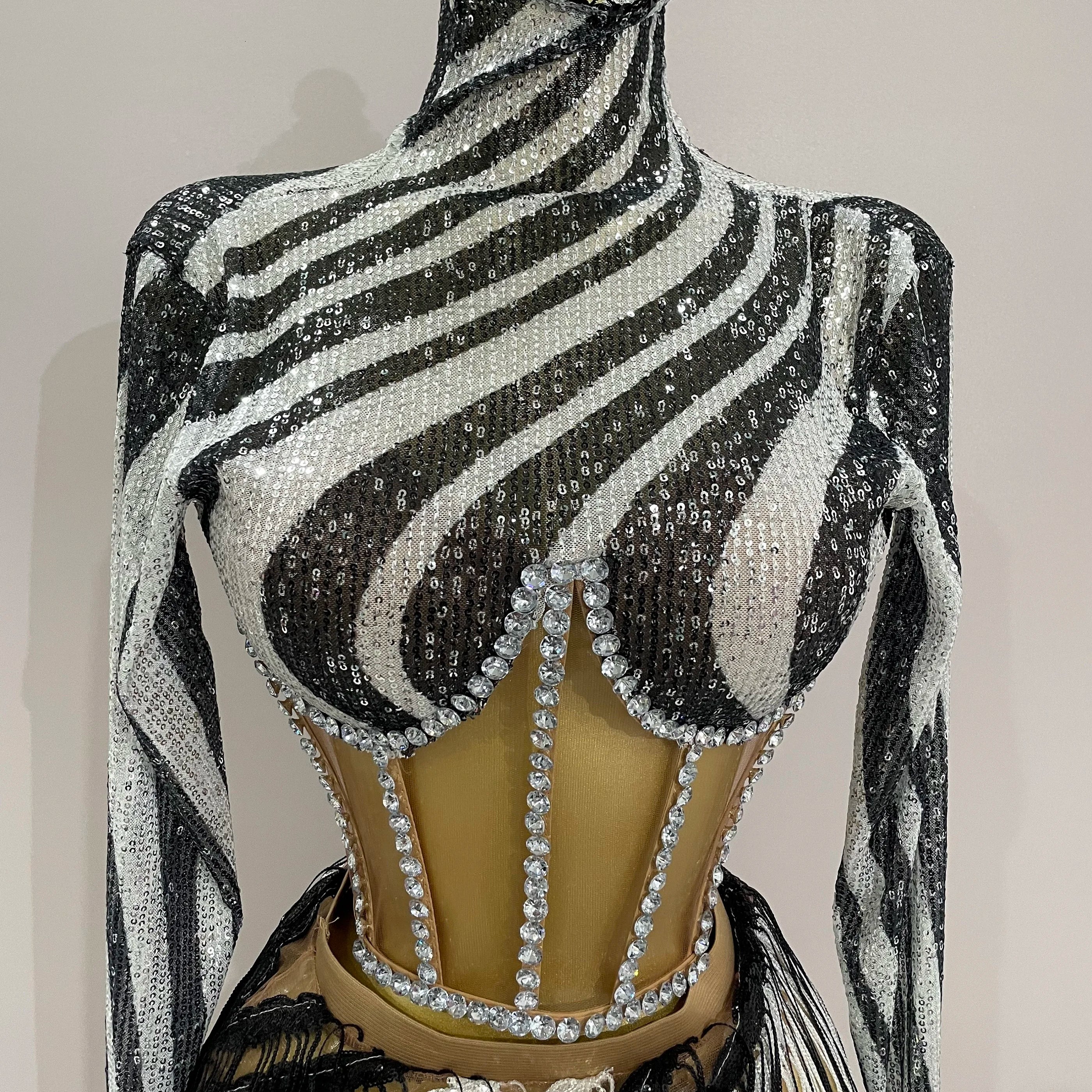 2025 New Shiny Diamond Sequin Tassels Sexy Mesh Long Sleeved Two Piece Set Women Evening Birthday paty Nightclub Stage Costume