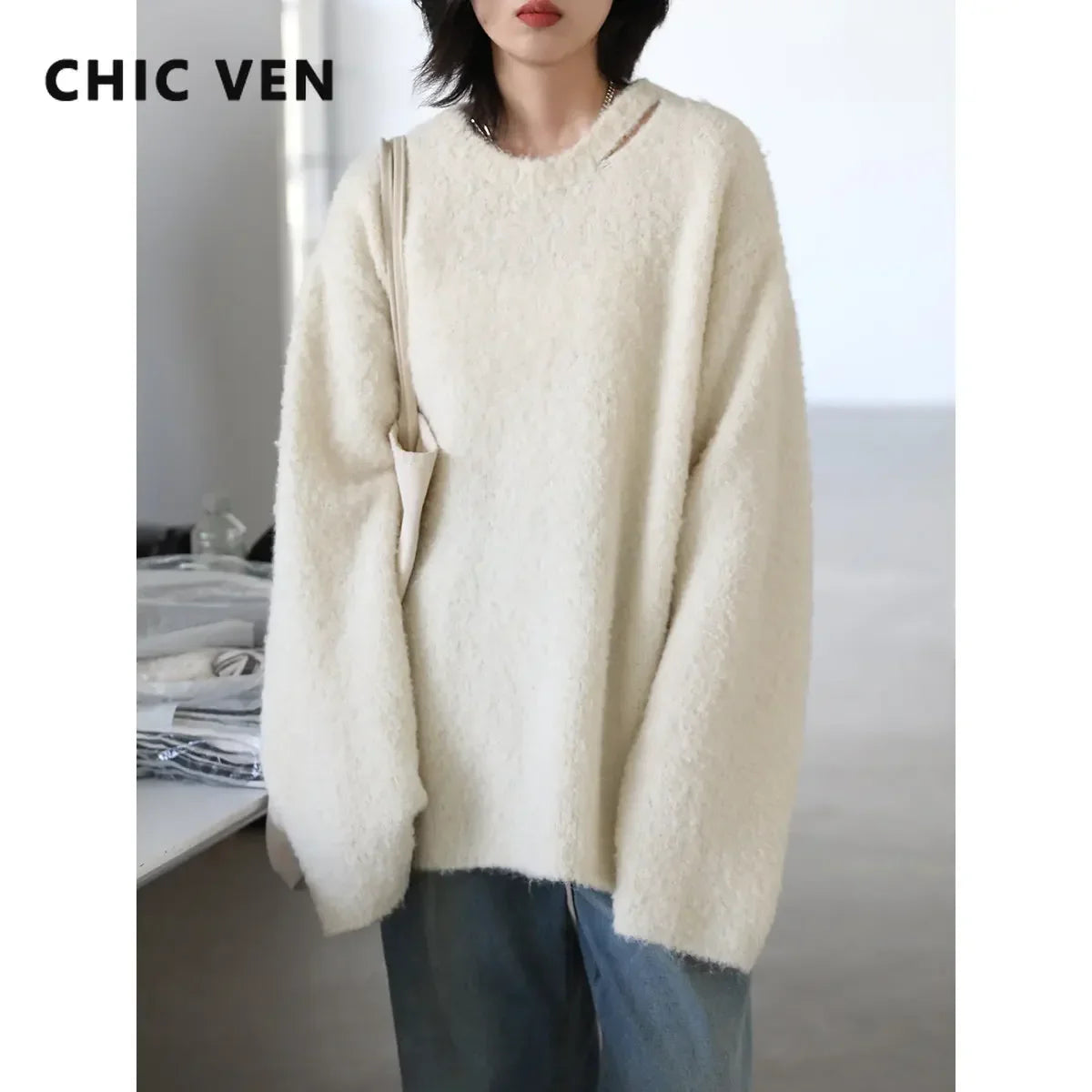 Women's Sweaters Casual Neckline Hollow Loose Jumpers Knitwear Soft Warm Female Pullovers Autumn Winter 2023 Fashion