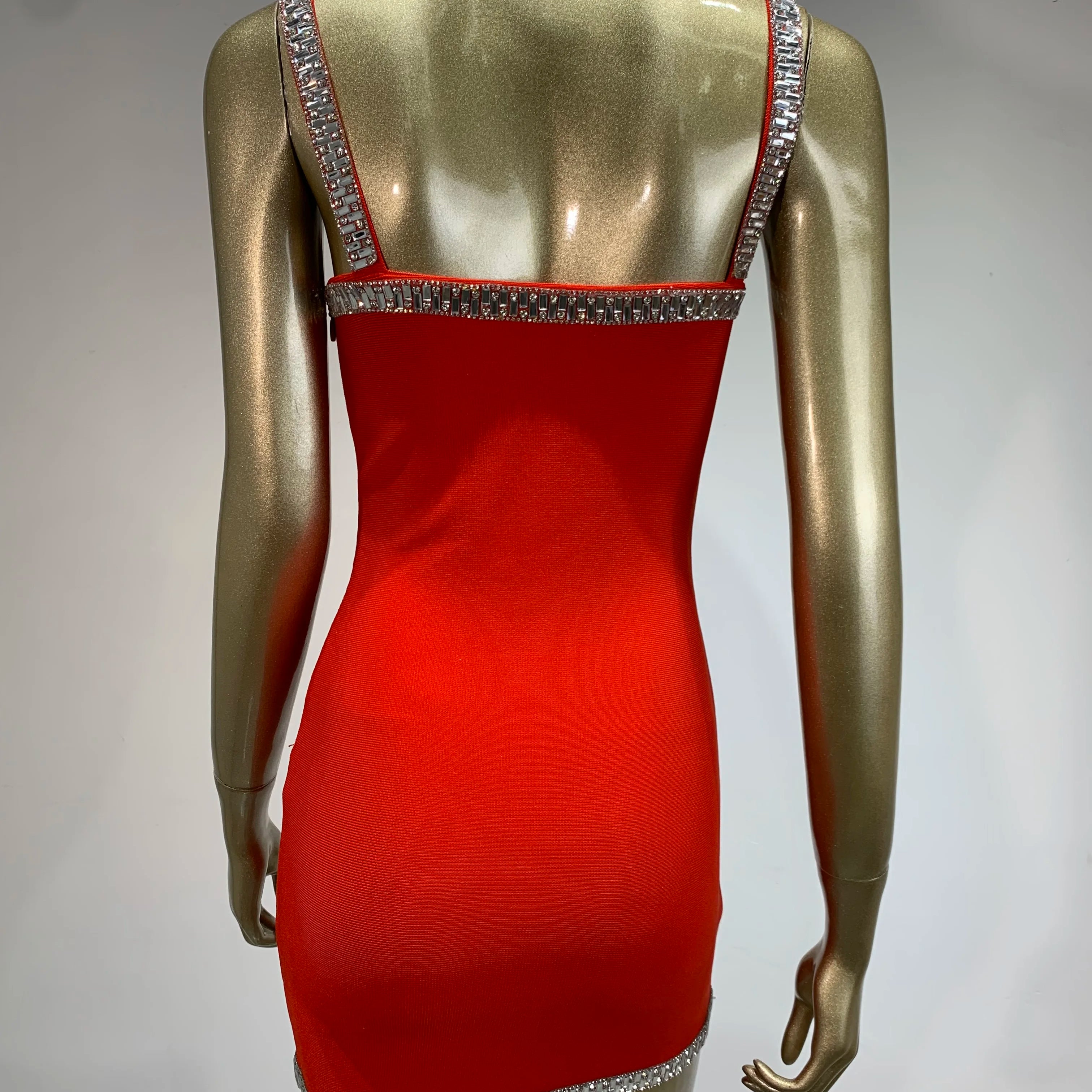 est Bandage Dress Women Celebrity Sexy Sleeveless Backless Red Diamonds Mini Bodycon Elegant Evening Club Party Dress