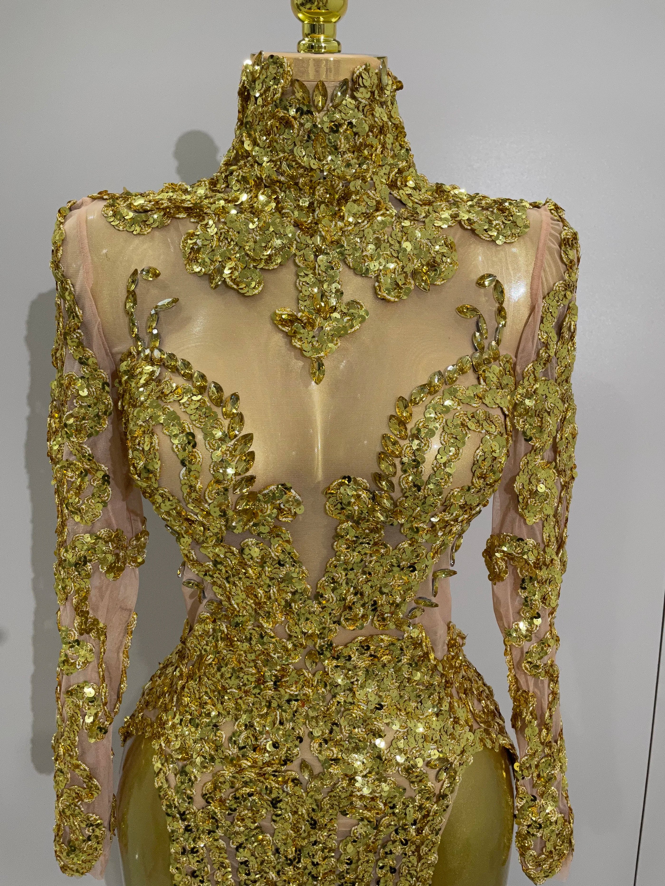 Luxury Sparkly Sequins Stretch Long Sleeve Mesh Mini Dress 2025 Women Birthday Party Nightclub Dancer Stage Performance Costume