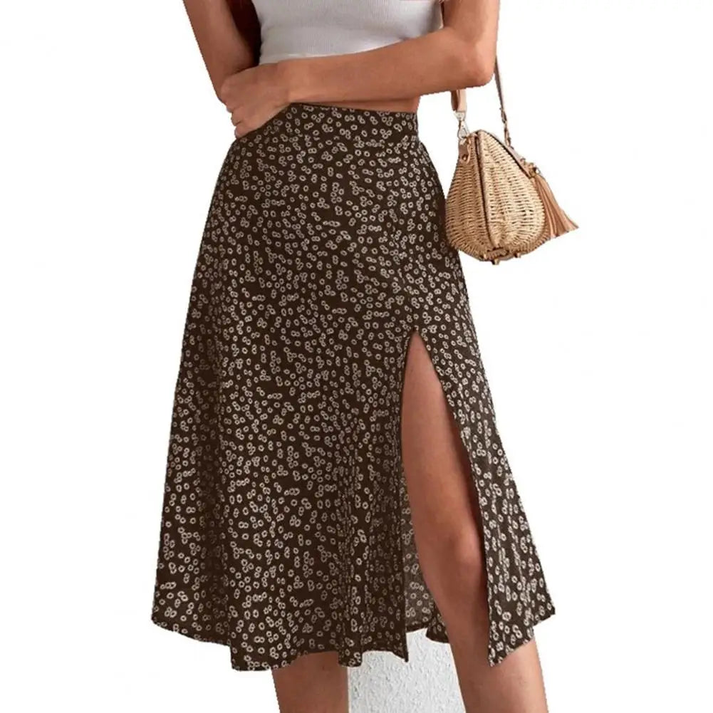 Summer Beach Skirt Trendy Thin A-line Colorfast Summer Beach Skirt Women Garment Lady Midi Skirt Lady Skirt Brown