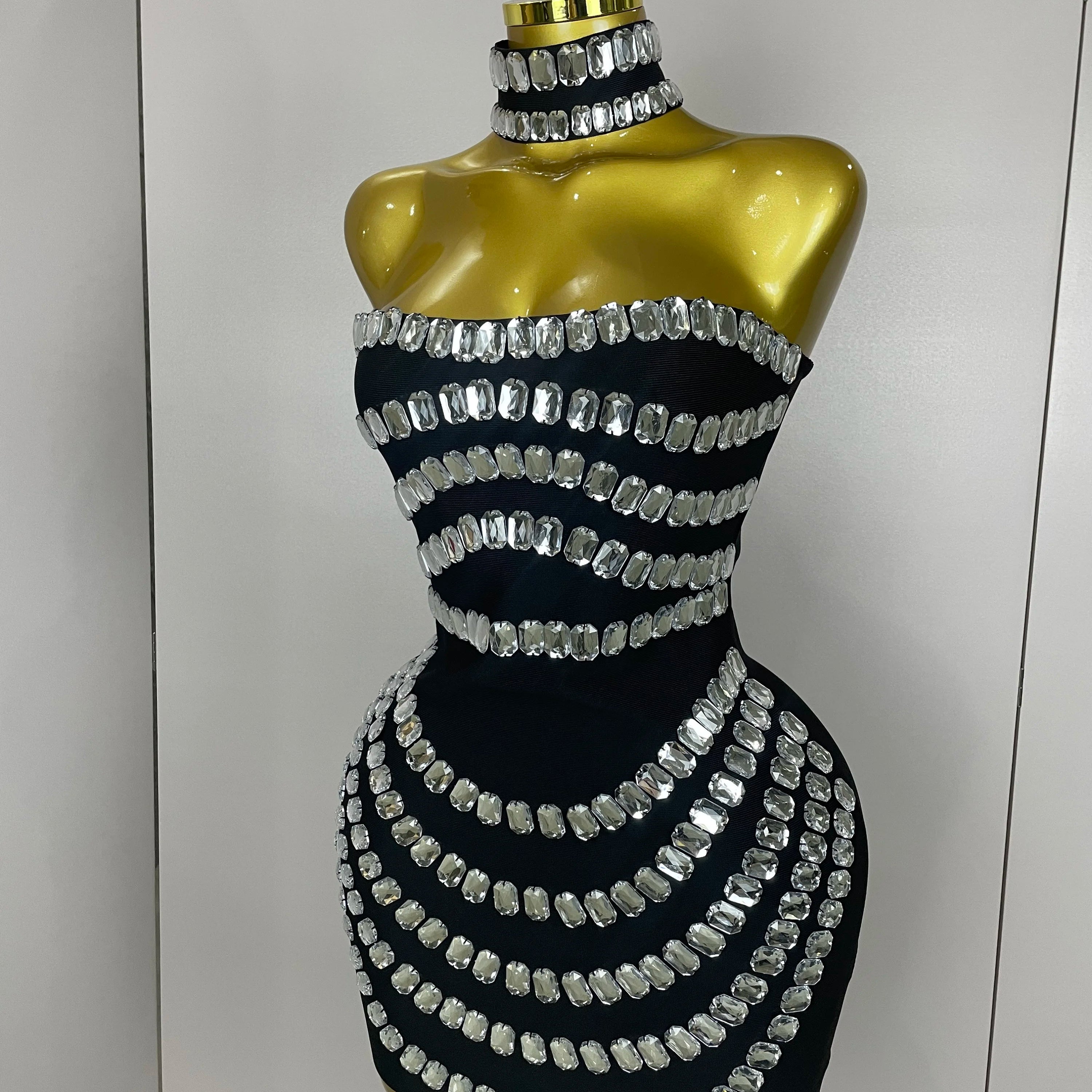 Women 2025 Sparkly Rhinestones Bodycon Strapless Mini Bandage Dress Backless Fashion Evening Party Club Luxury Birthday Dresses