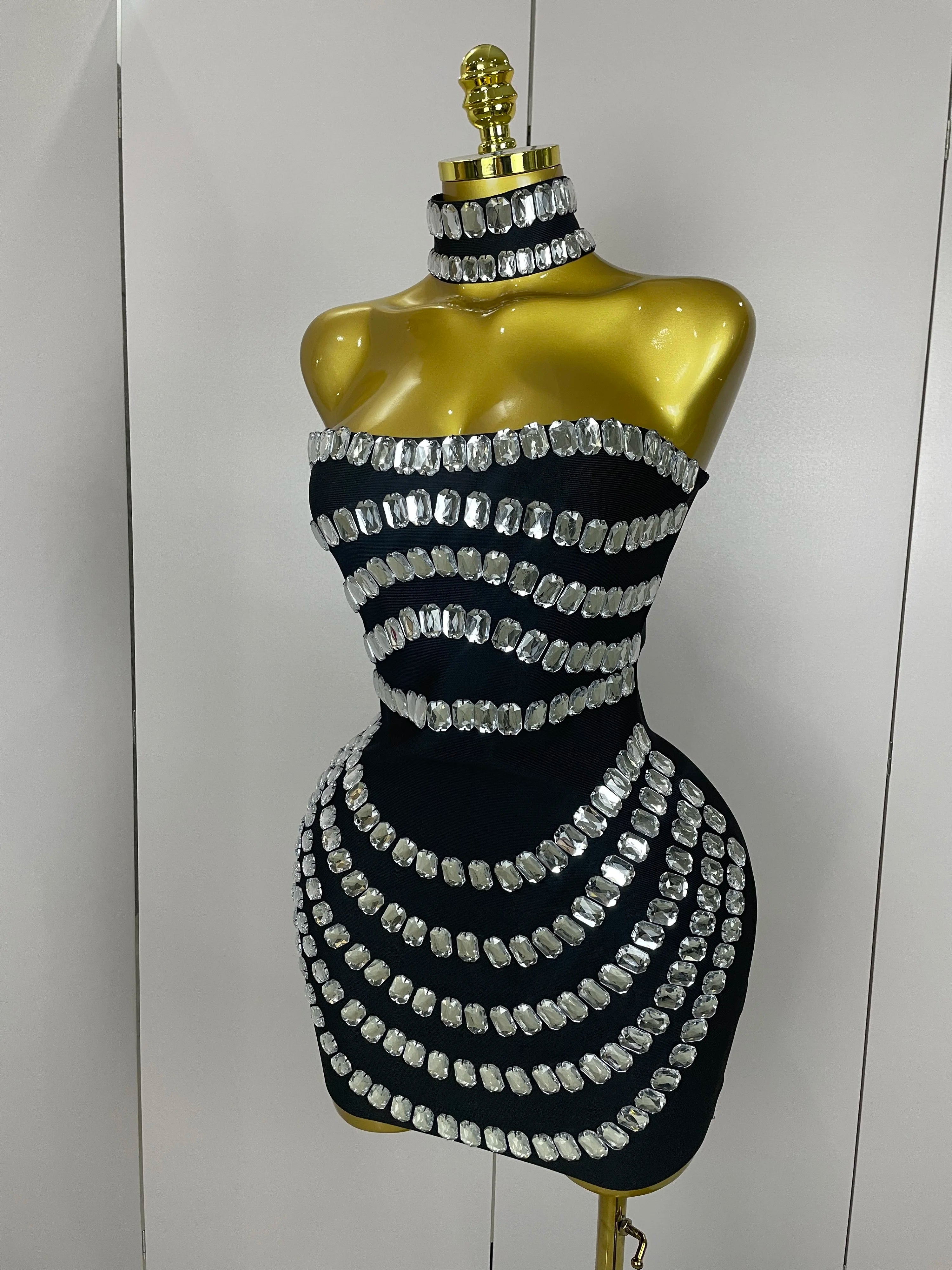 Women 2025 Sparkly Rhinestones Bodycon Strapless Mini Bandage Dress Backless Fashion Evening Party Club Luxury Birthday Dresses