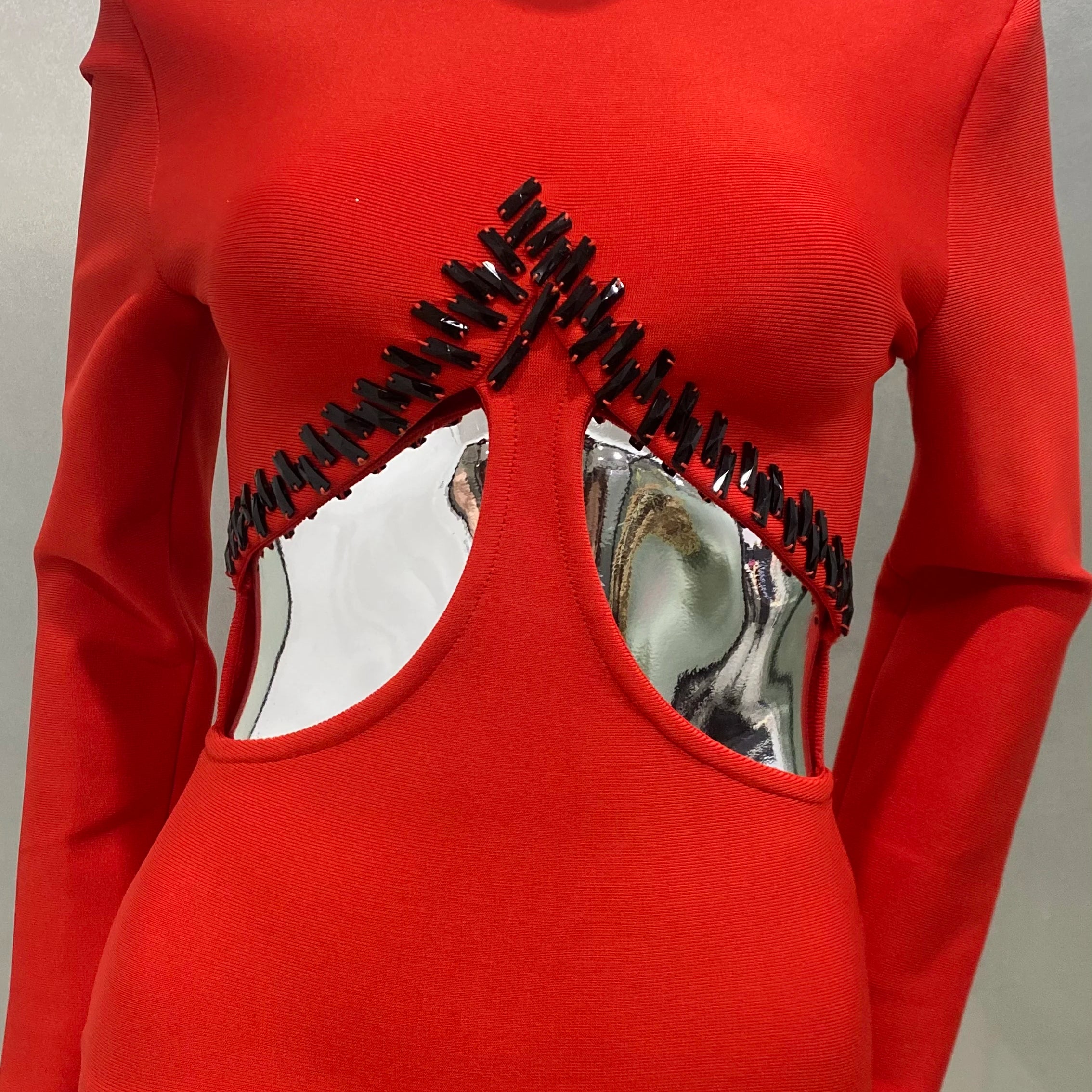 STOCK Gorgeous Feathers Sexy Hollow Out Red Mini Bandage Dress Fashion Woman Evening Dress Merry Christmmas Party Outfit