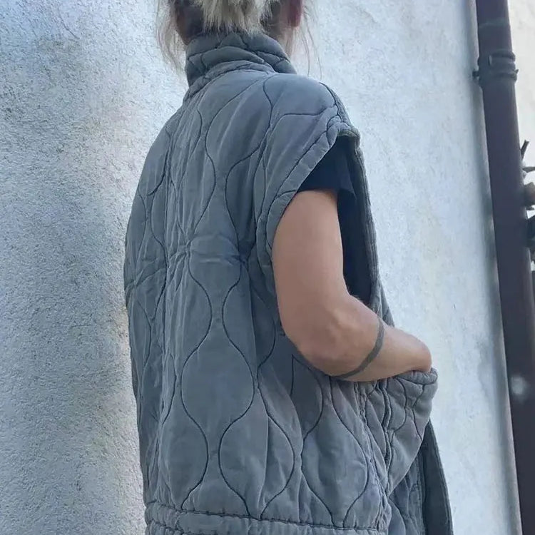 Autumn Winter Women Pocket Parkas Cotton Vest Jacket Zipper Sleeveless Female Padded Waistcoat
