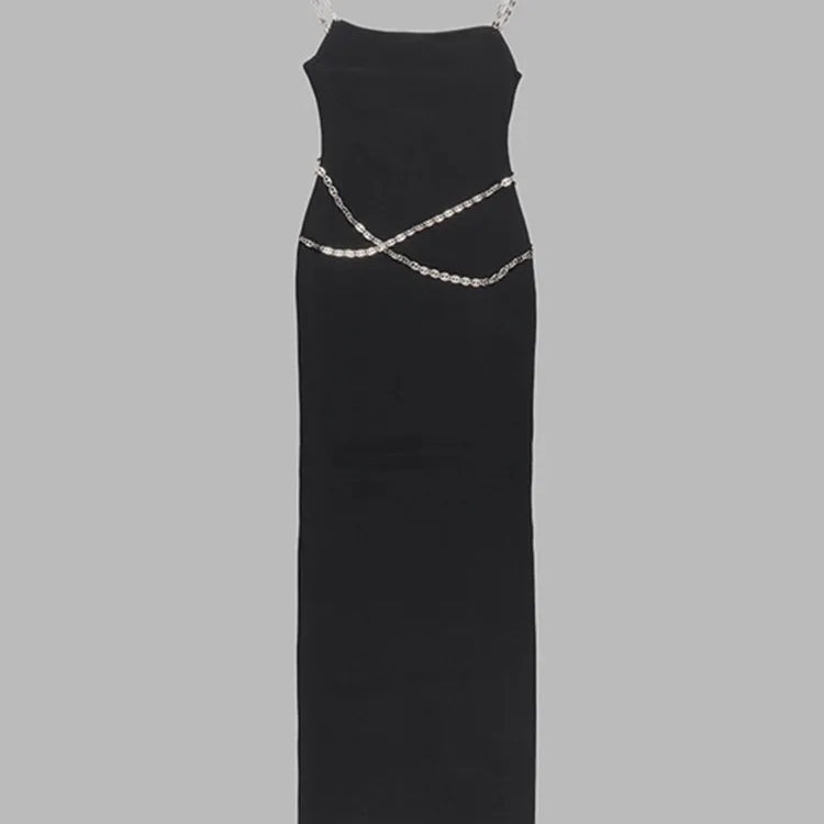 Women Summer Luxury Sexy Sleeveless Backless Chain Black White Maxi Long Gowns Celebrity Elegant Evening Party Club Dress