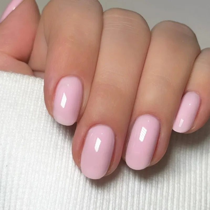 24Pcs Solid Color Press on Nails with Jelly Glue Short Round Head False Nails Colorful Summer Fake Nail Art Reusable Nail Tips