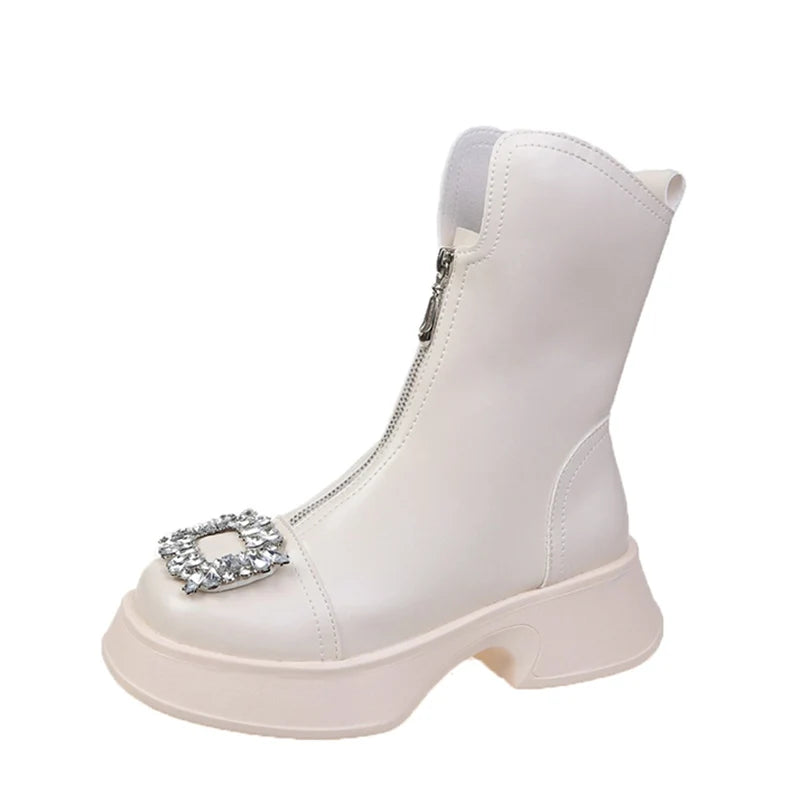 Fashion Crystal Chelsea Boots Women Shoes Spring Summer Ankle Boots Zipper Chunky Snow Punk Goth Gladiator Lady Shoes