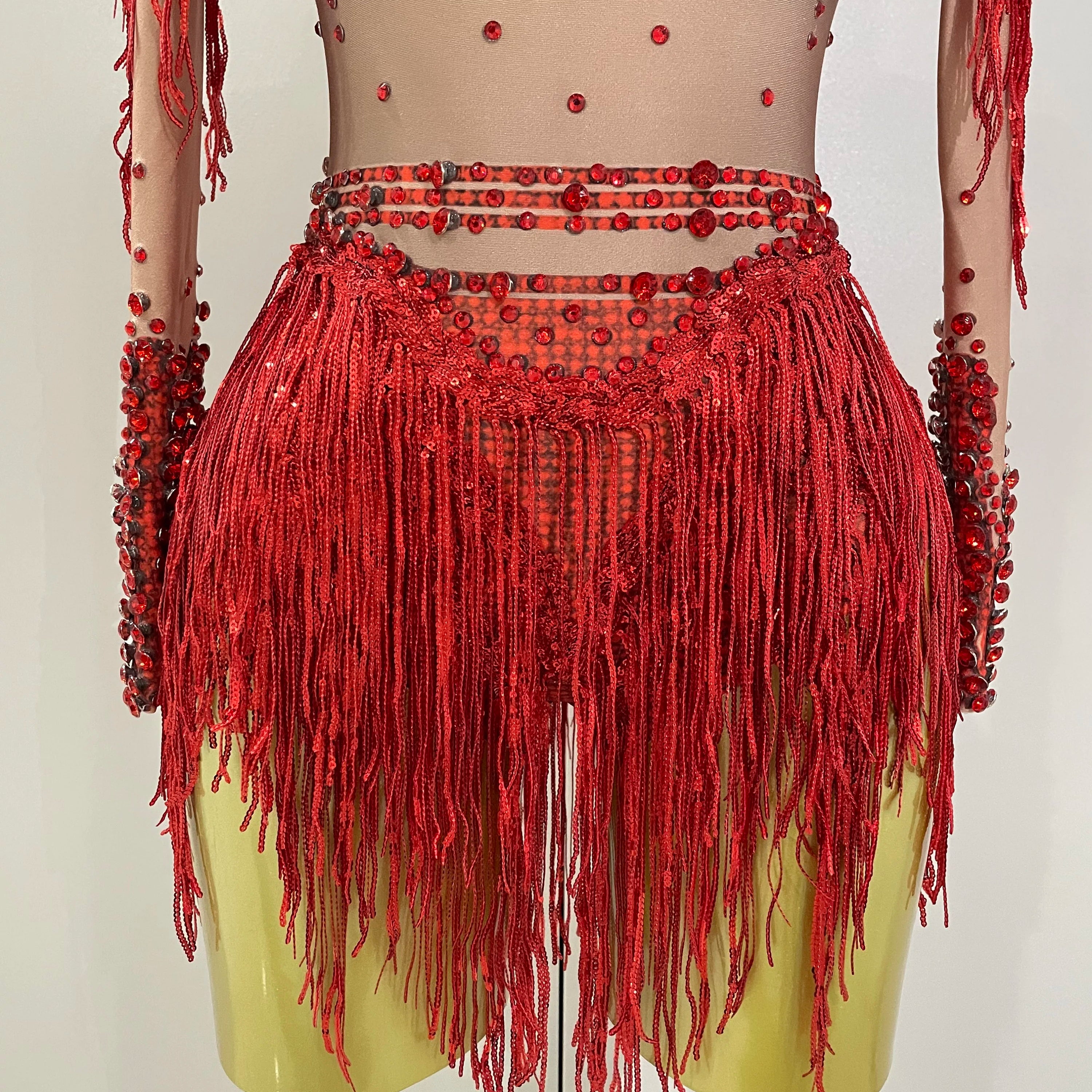 Sparkly Rhinestone Sequin Tassel Stretch Bodysuits 2025 New Arrival Women Birthday Party Nightclub Dj Stage Performance Costume