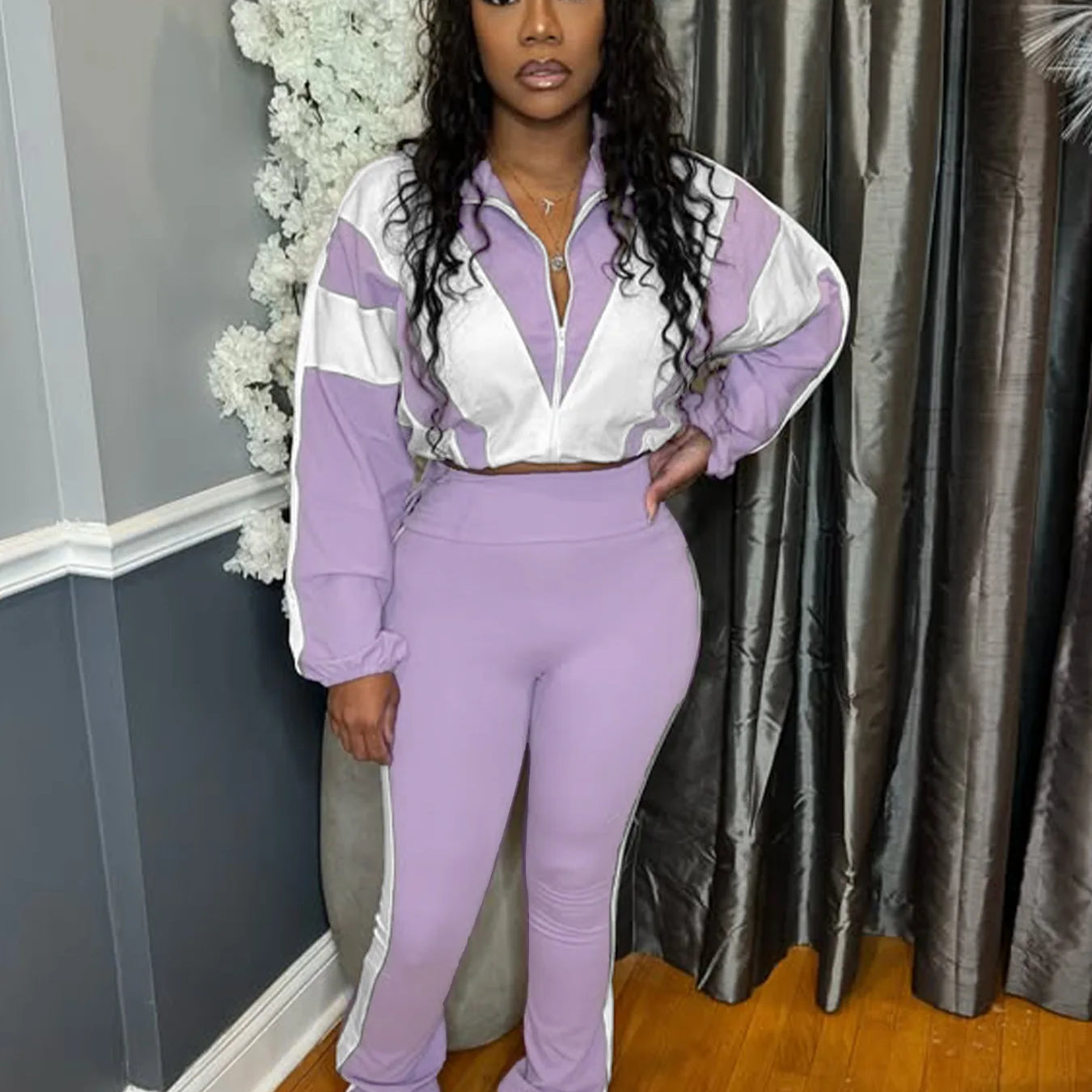 CM.YAYA Active Patchwork Women's Set Zipper Sweatshirt Jacket and Long Pants Suit 2025 Sporty Two 2 Piece Sets Outfit Tracksuit