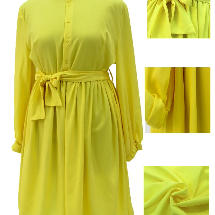 5XL Elegant Women White Yellow Dress Fashion Casual Solid Lantern Long Sleeve African Dress Office Ball Gown Vestidos Plus Size