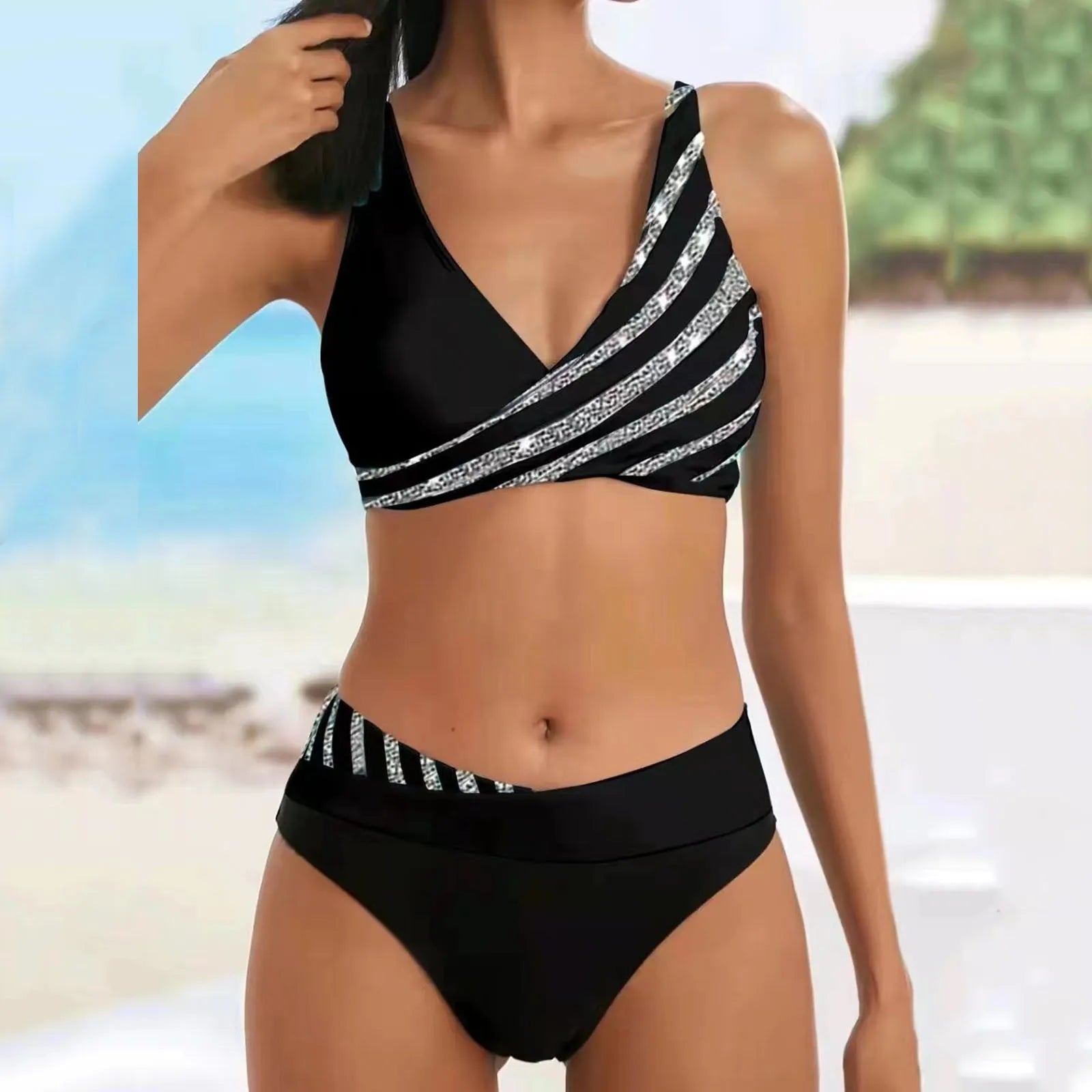 Sexy High Waist Bikini Set 2 Piece Swimsuit Women Push Up Y2k Swimwear Luxury Separates Tankini Summer Beach Mujer купальник Black CN