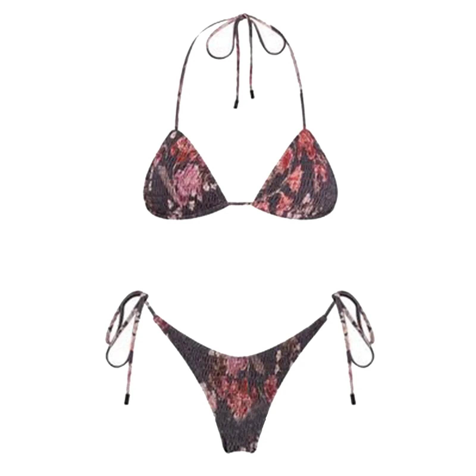 Womens Girls Sexy Bikini Swimsuit Stylish Tie-Dye Wrinkled Tankini Sets Halter Neck Lace Up Micro Bikini Swimwear Hawaiian Wear H