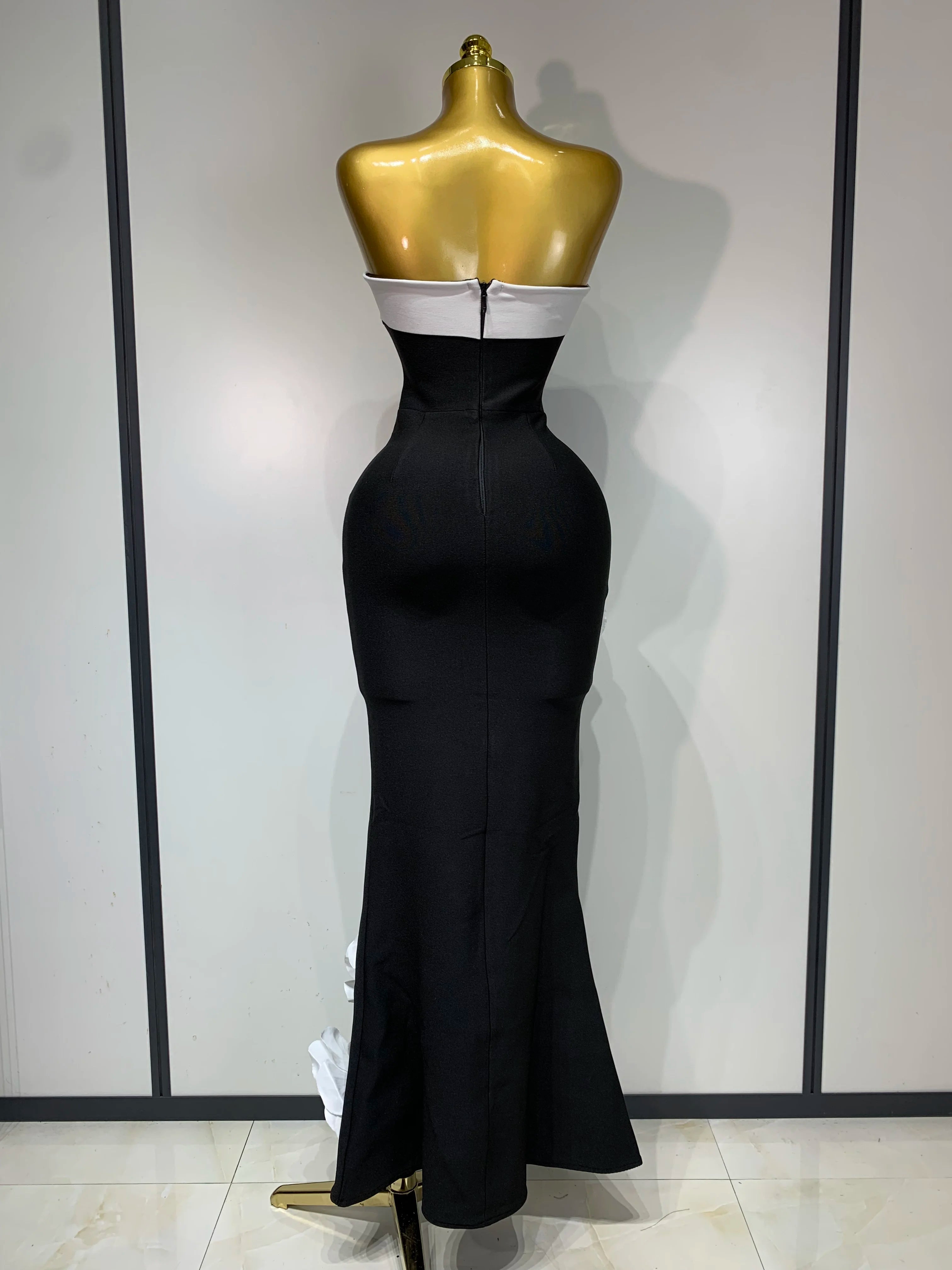 Women Sexy Strapless Backless Flower Maxi Long Bandage Dress 2025 Knitted Celebrity Elegant Evening Club Party Birthday Dresses