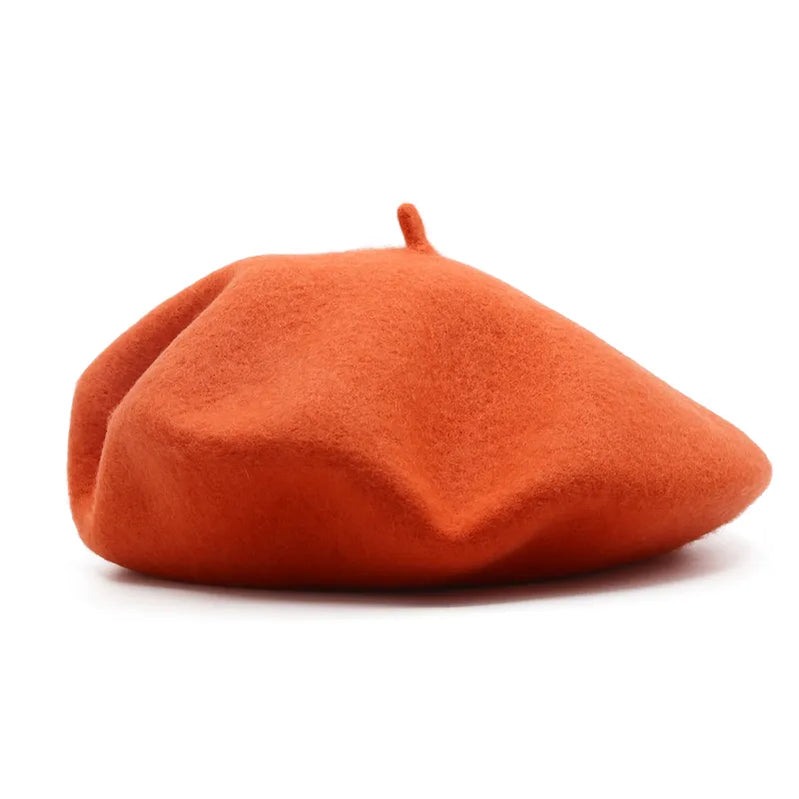 Wool Thick Berets Artist French Beret Women Painter Hat Girls Female Warm Walking Cap orange red 55-57cm