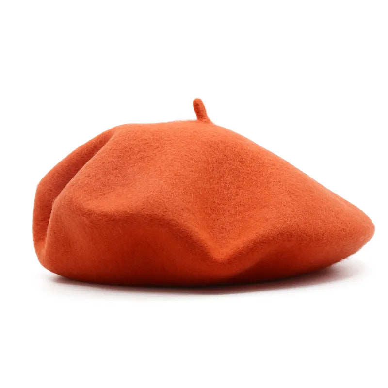 Wool Thick Berets Artist French Beret Women Painter Hat Girls Female Warm Walking Cap orange red 55-57cm