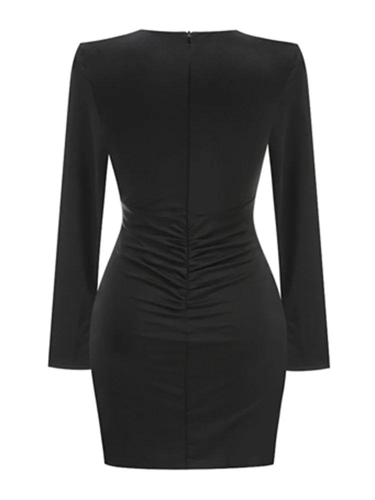 Luxury Women Celebrity Sexy Long Sleeve Key Hole Black Button Gowns Dress 2025 Elegant Evening Party Club Vestido