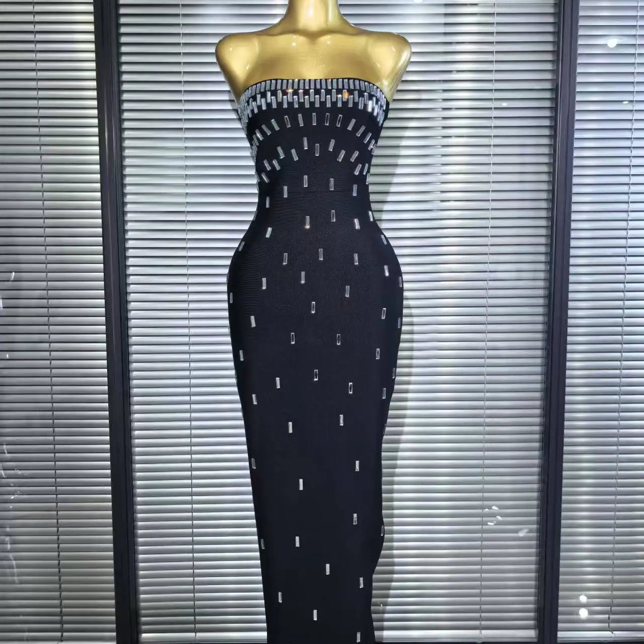 Women Sexy Strapless Shinning Crystal Bodycon Long Bandage Dress Elegant Evening Party Cockail Vacation Outfit