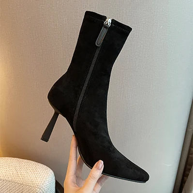 Luxury Spring Autumn Women Ankle Boots Fashion Ladies Pointed Toe Short Booties Elegant Thin High Heel Women's Footwear black