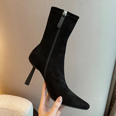 Luxury Spring Autumn Women Ankle Boots Fashion Ladies Pointed Toe Short Booties Elegant Thin High Heel Women's Footwear black