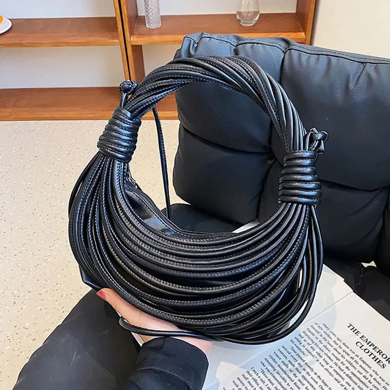 Luxury Women Handbags Designer Brand Handwoven Noodle Bag Rope Knotted Pulled Hobo Half-Moon Bag Green White Evening Clutch black (26cm-15cm-5cm)