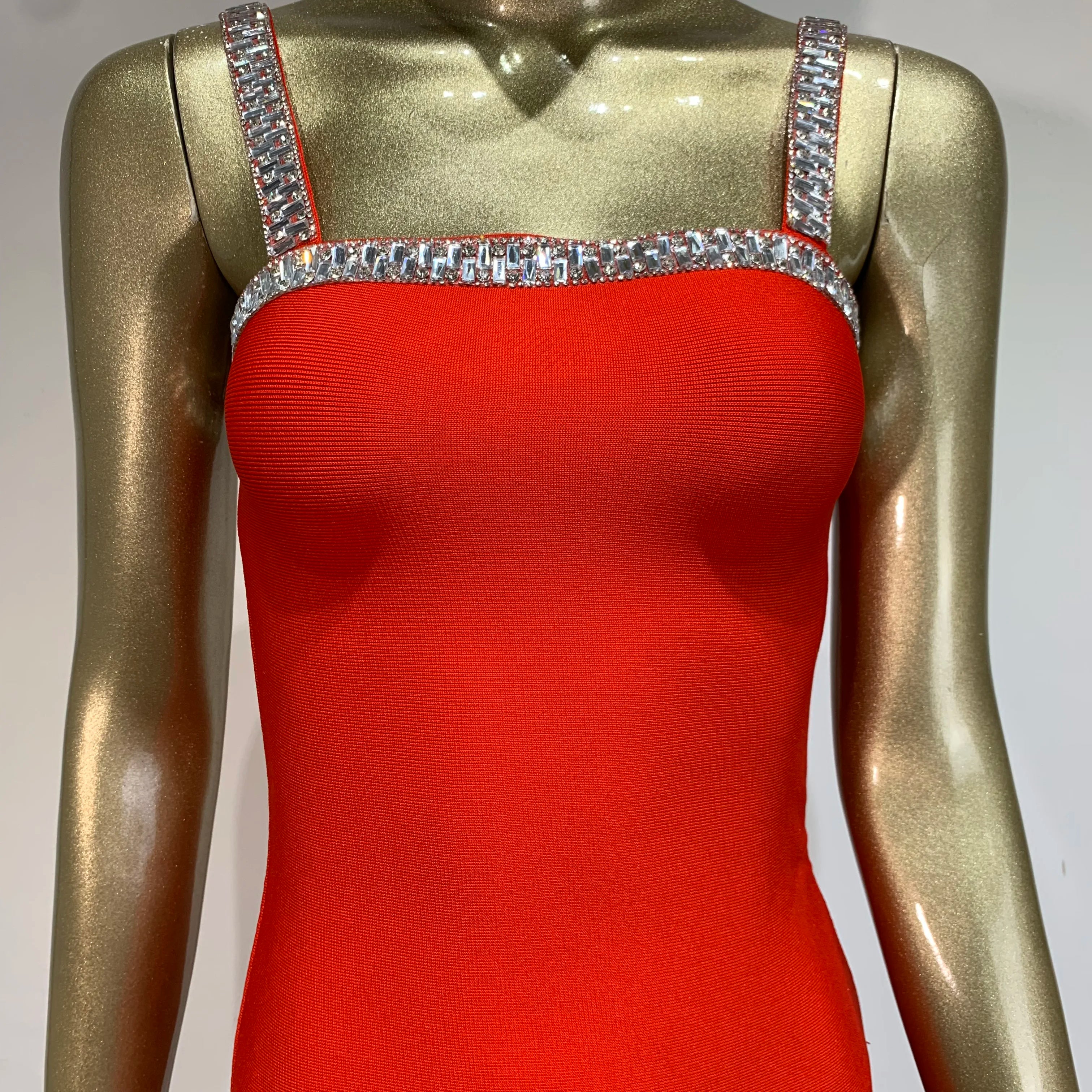 est Bandage Dress Women Celebrity Sexy Sleeveless Backless Red Diamonds Mini Bodycon Elegant Evening Club Party Dress