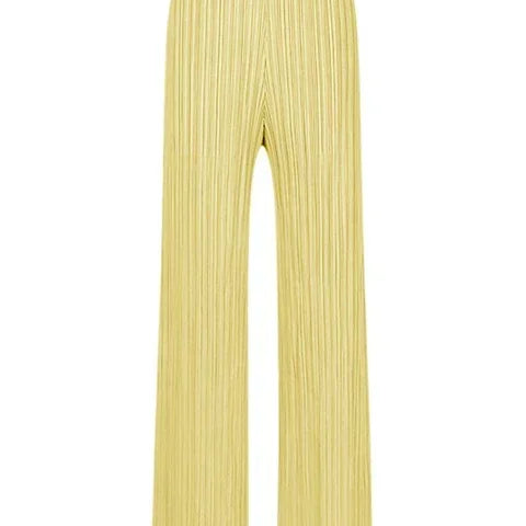 Spring Summer Autumn Women Casual Elegant Ladies Miyake Designer Casual Loose Straight Pleated Pants High Waist Trousers Bright Yellow One Size