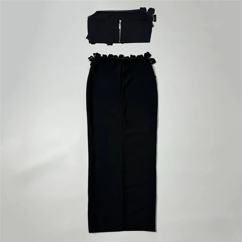 Top Quality Women Sexy Off the Shoulder Crystal Tops 2 Pieces Bodycon Bandage Long Dress Celebrate Evening Party Birthday Dress