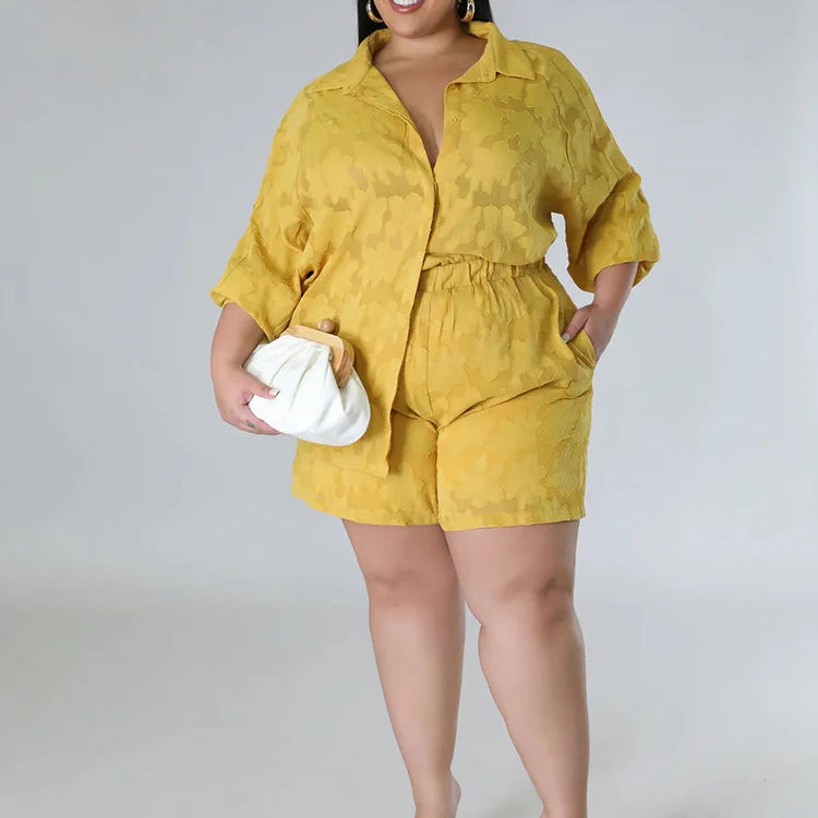 Wmstar Plus Size Two Piece Sets Women New Matching Sets Loose Shirts Top Shorts Tracksuit Casual Summer Wholesale Dropshipping
