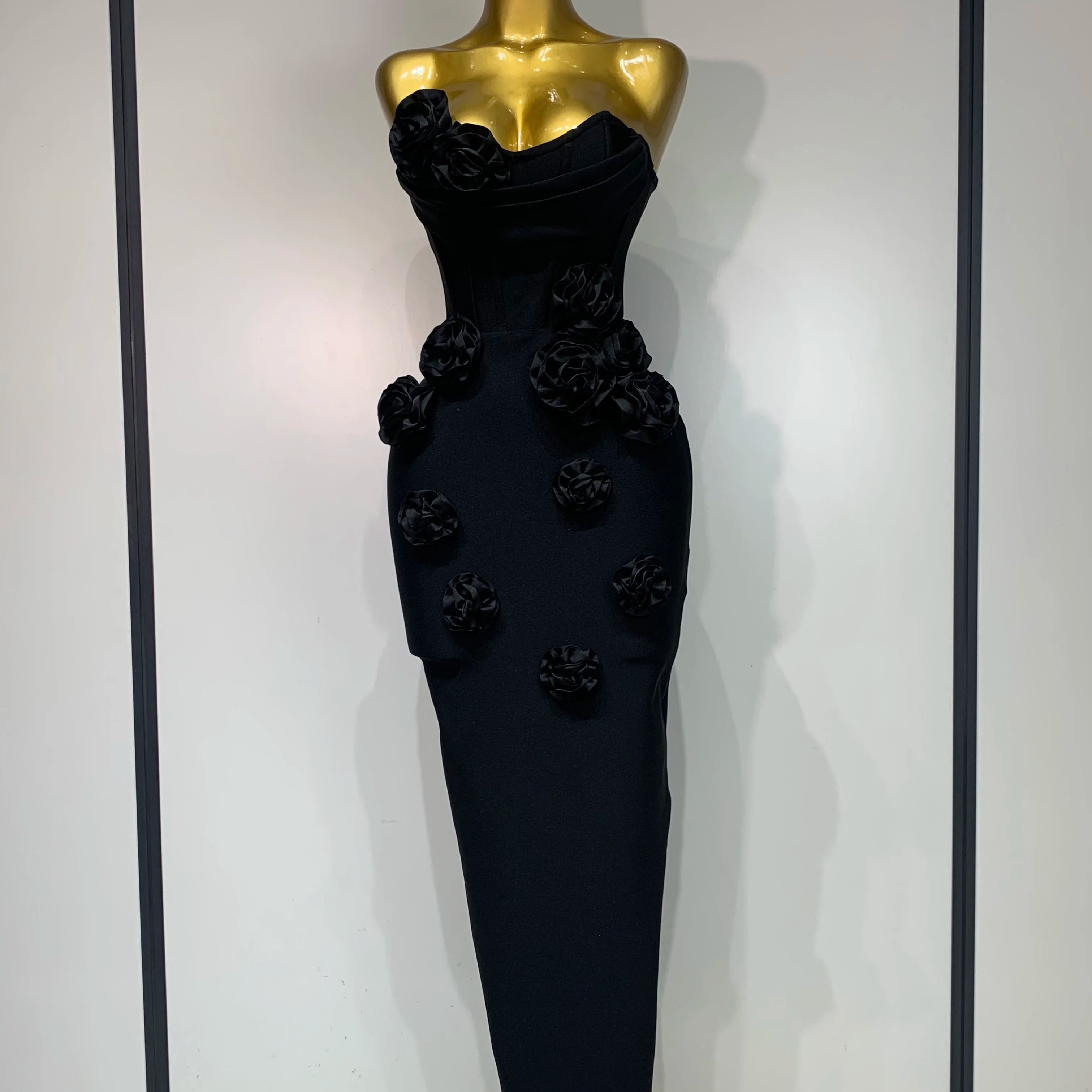 Women Celebrity Sexy Strapless Backless Flower Maxi Long Bodycon Bandage Dress 2025 Elegant Birthday Evening Club Party Dresses